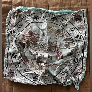 Chinese Silk Throw Pillow with Asian Motif